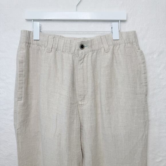 CARIBBEAN 100% Linen Relaxed Fit Pants Drawstring Natural Flax Beige Mens 36x32 - Picture 2 of 9